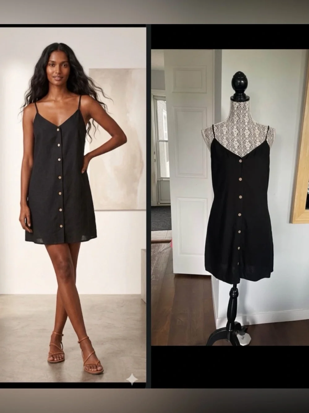 New Medium Button Down Dress. Black. - Picture 2 of 6